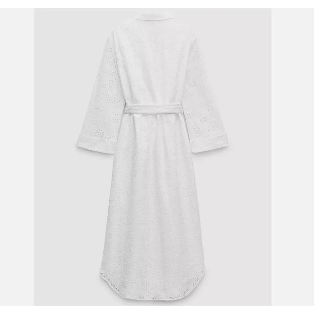 ZARA WOMAN $109 EMBROIDERED EYELET SHIRT DRESS ZW COLLECTION WHITE | 3129/265 - Picture 4 of 9